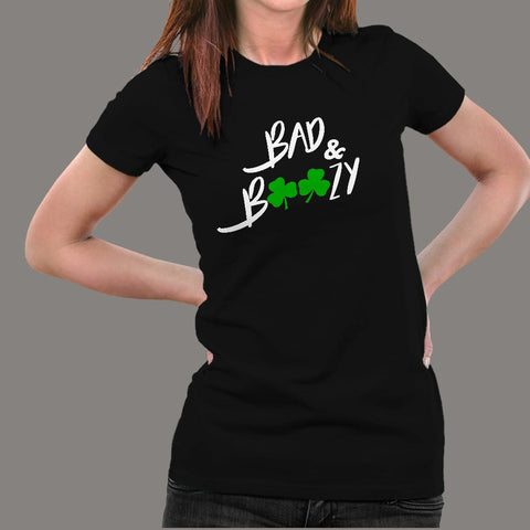 Bad And Boozy Women's Funny Drinking T-Shirt Online India