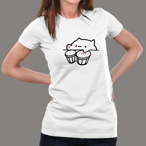 Bongo Cat Meme Funny Music Women's T-shirt online india