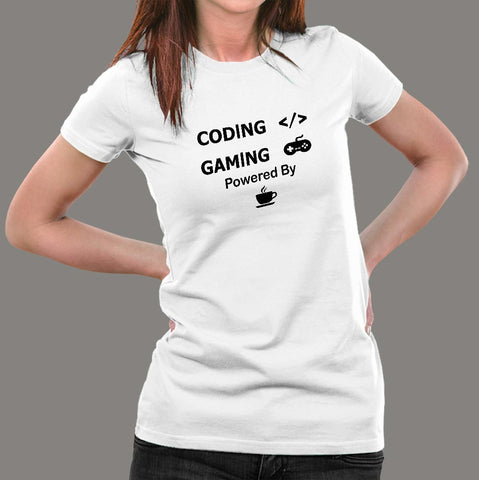 Coding And Gaming Powered By Coffee Programming T-Shirt For Women