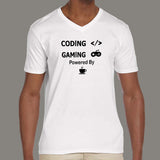 Coding And Gaming Powered By Coffee Programming V Neck T-Shirt For Men Online