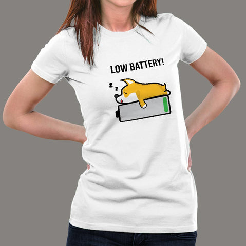 Pembroke Welsh Corgi Sleeping Low Battery T-Shirt For Women online india