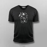 Death Rides With An Black Cat Funny V Neck T-shirt For Men Online Teez