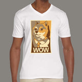 Doge Wow Poster Meme Men's geeky and pets v neck T-shirt online india