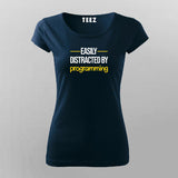 Easily Distracted By Programming Funny Programmer T-Shirt For Women