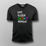 Eat Sleep Playstation Repeat Men's Gaming V Neck T-Shirt Online