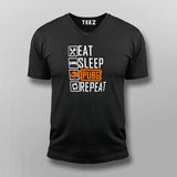 Eat Sleep Pubg Repeat Funny V Neck T-Shirt Online India