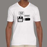 Floppy Disk And USB Flash Drive Funny Conversation V Neck T-Shirt For Men Online India