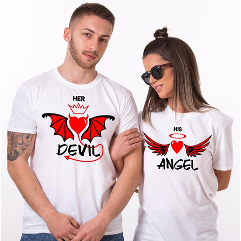 Her Devil His Angel Couple T-Shirts Online India