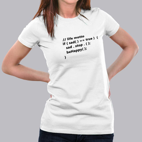 Life Motto If Sad Be Happy Funny Code Programmer T-Shirt For Women