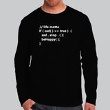 Life Motto If Sad Be Happy Funny Code Programmer Full Sleeve T-Shirt For Men Online India