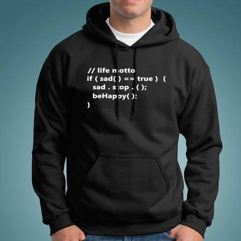 Life Motto If Sad Be Happy Funny Code Programmer Hoodies For Men Online India