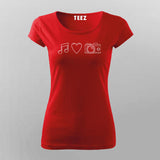 MUSIC, CAMERA, LOVE T-shirt For Women Online Teez