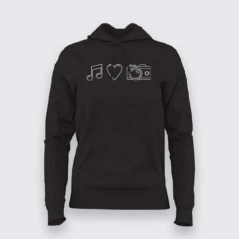 MUSIC, CAMERA, LOVE Hoodies For Women