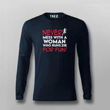 Never Mess With A Women Who Runs 21k For Fun Funny Marathoner T-shirts For Men