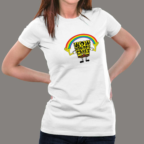 Nobody Cares Cartoon Rainbow Meme T-Shirt For Women online india