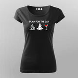 Plan For The Day Coffee Yoga Wine Funny T-Shirt For Women Online India
