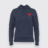 Tesla Chest Logo Hoodies For Women