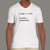 If Sad, Stop, Be Awesome Code Men's Programming and coffee v neck T-shirt online india