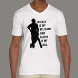 Cricket is My Religion & Sachin Is My God Men's v neck T-shirt online india
