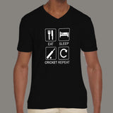 Eat Sleep Cricket Repeat Men's v neck T-shirt online india