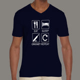 Eat Sleep Cricket Repeat Men's sports and cricker v neck T-shirt online india