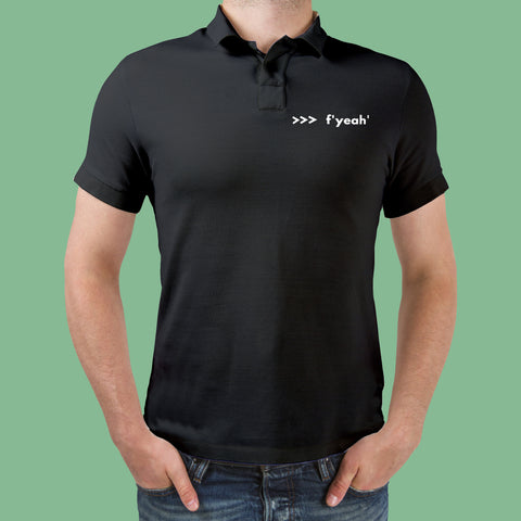 Funny Python Shell Code F-string >>> f yeah Polo T-Shirt For Men Online India