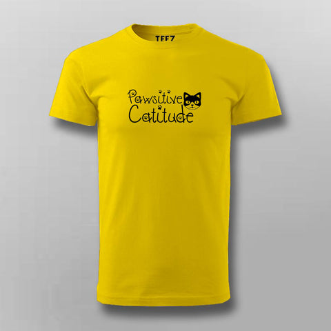 Pawsitive Catitude Funny Cat Lover T-shirt For Men Online India 