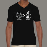 Python Greater Than java Men's  v neck T-shirt online 